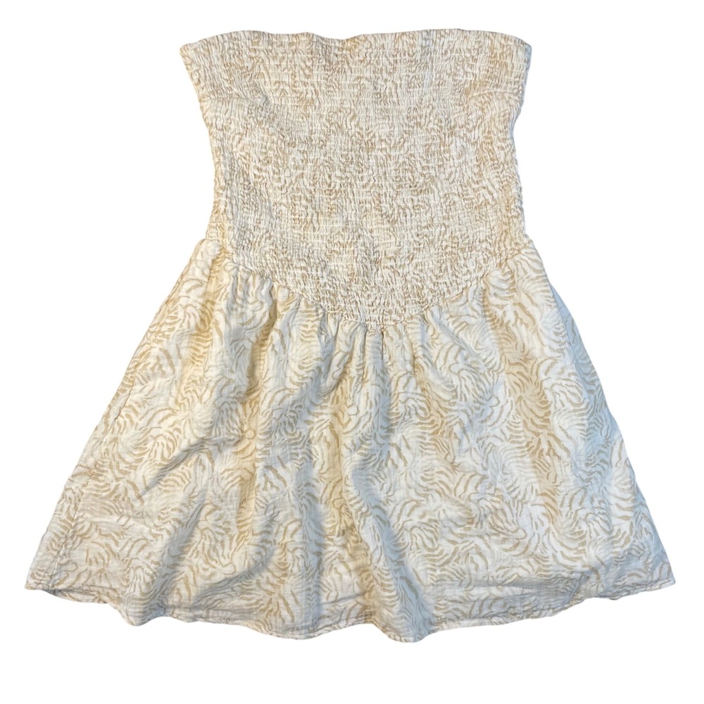 Universal Thread Smocked Strapless Mini Dress Large Tan White Cotton Boho
